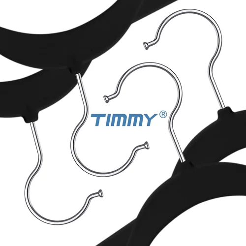 Vista 7 de TIMMY Perchas de terciopelo de alta calidad – Perchas negras resistentes antideslizantes que ahorran espacio para abrigos, trajes y suéteres