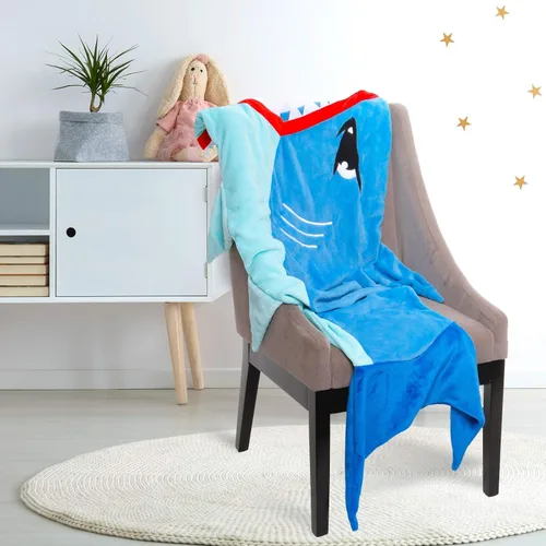 Vista 6 de Silver Lilly Manta con Cola de Animal - Manta de Felpa para Saco de Dormir para Niños (Tiburón Azul)
