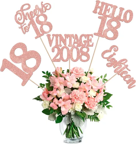 Vista 78 de 15 piezas de centro de mesa de feliz cumpleaños número 10 palos de diez dígitos dobles vintage 2015 centros de mesa de flores palos saludos a 10