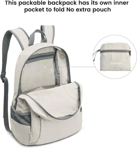 Vista 3 de G4Free Mochila plegable ligera de 20L para viajes, senderismo, mochila plegable para hombres y mujeres
