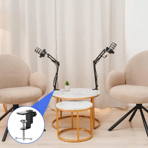 Vista 7 de Abrazadera de escritorio de metal, abrazadera de montaje de mesa 2 en 1, abrazadera en C, soporte de montaje con tornillo ajustable para micrófono