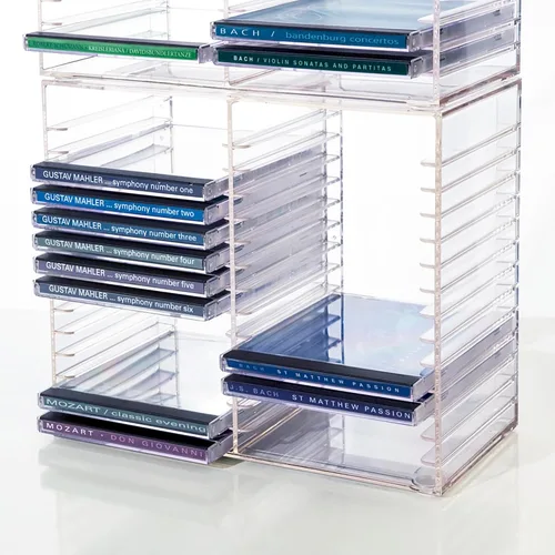 Vista 7 de Soporte transparentes, de plástico, para apilar CD, para 30 CDs estándar. Soporte para joyas.