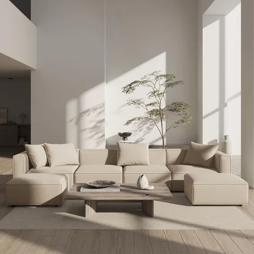 Vista 12 de Acanva Juego de Sofá Seccional Modular de Lujo para Sala de Estar, Sofá de Estilo Moderno Minimalista con Otomana y Chaise, Forma de L, Gris