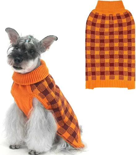 Vista 17 de PUPTECK - Suéteres para perros grandes, medianos y pequeños - Estilo clásico a cuadros de otoño, abrigo de invierno para cachorros, ropa cálida