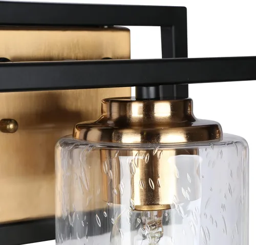 Vista 5 de ZEVNI Lámpara de tocador de baño de oro negro, 3 luces modernas con pantallas de vidrio sembrado, 20 x 9 x 6 pulgadas