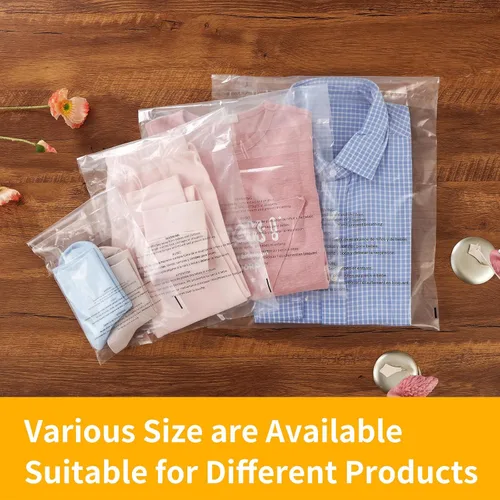 Vista 6 de 100 bolsas autoselladas de 1/16 de pulgada, bolsas de plástico transparente con aviso de asfixia, para impresiones, fotos, documentos, ropa