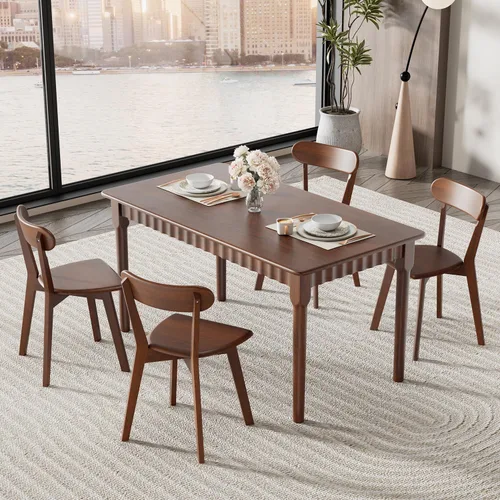 Vista 8 de Mesa de comedor de madera maciza de 47.2 pulgadas para 4, mesa de cocina moderna de roble moderno de mediados de siglo, mesa de comedor rectangular