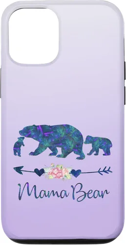Vista 28 de Teal Blue Purple Floral Mama Bear and Two Cubs Silver Purple Case for iPhone 16