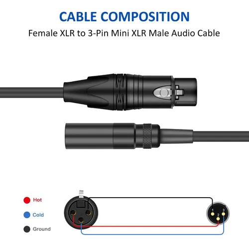 Vista 4 de DREMAKE Cable de micrófono Mini XLR macho a 3 pines XLR hembra, cable adaptador XLR hembra de 5 pies a mini XLR macho, cable de audio de micrófono