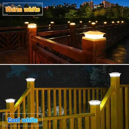Vista 3 de VOLISUN Luces solares para exteriores de 4 x 4/6 x 6 pulgadas, de madera/vinilo, para patio, jardín, blanco cálido con 2 modos de iluminación
