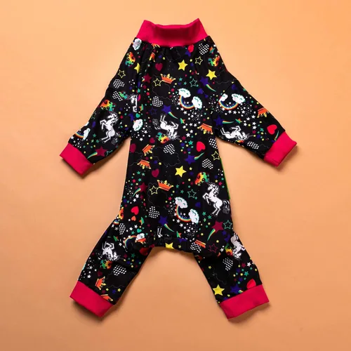 Vista 8 de LovinPet Pijamas grandes para perros Pitbull: cuidado de heridas/ropa de perro poscirugía, mamelucos para perros, estampado negro de arco iris