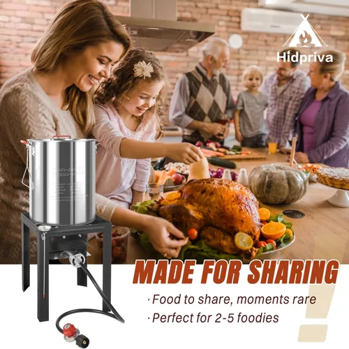 Vista 7 de Kit de freidora de pavo de 30QT y freidora de pescado de 10QT de Hidpriva, cubierta impermeable y escumador de 30,5 cm, estufa de quemador