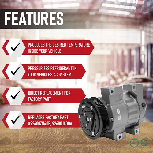 Vista 2 de Compresor de AC con embrague - Compresor de A/C compatible con Nissan Altima y Sentra 2.5L 2007-2012 - Reemplaza 92600ZN40B, 92600JAOOA