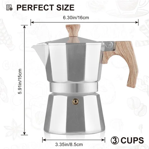 Vista 2 de wedrink Cafetera de café expreso para estufa, 3 tazas, olla moka cubana, cafetera para estufa, café expreso italiano