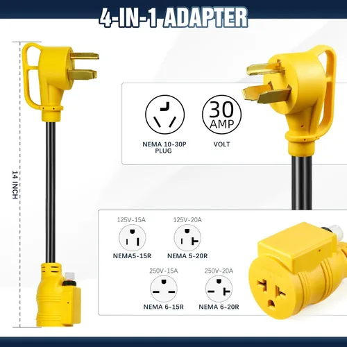Vista 3 de Adaptador de enchufe macho NEMA N6-30P de 30Amp a enchufe de secadora a adaptador de cargador EV de 6-20R, enchufe de secadora de 3 clavijas de 30A