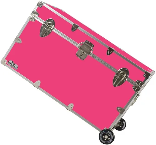 C&N Footlockers - Baúl de almacenamiento de graduados XL con ruedas - Fabricado en los Estados Unidos - Reposapiés de acero para dormitorio