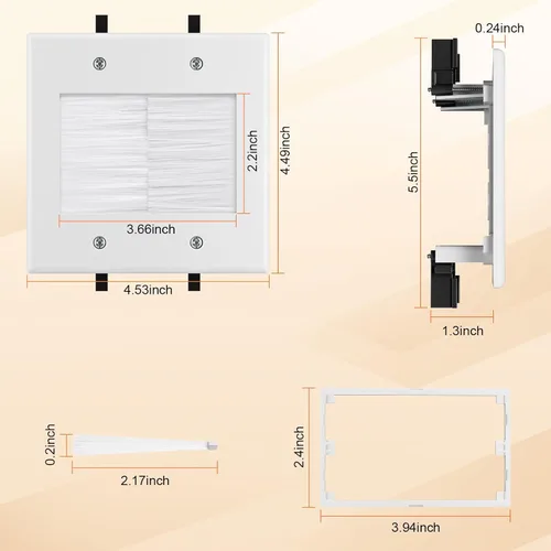 Vista 3 de Kit corrector de cable de pared con placa de pared de cepillo, caja de salida empotrada, cable de 9 pies, pasador de 2 bandas para gestión de cables