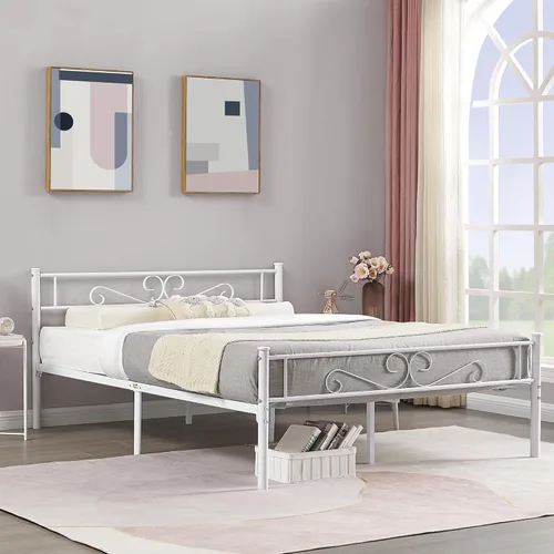 Vista 3 de VECELO Base de cama tamaño Queen con cabecero, base de colchón de plataforma de metal de 14 pulgadas, no necesita somier, resistente a