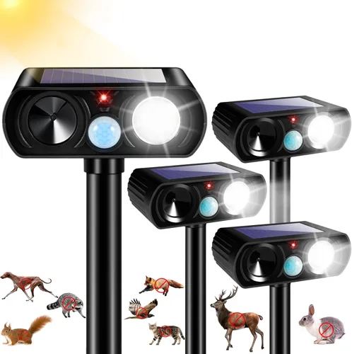 Repelente solar ultrasónico de animales al aire libre, disuasorio de animales, repelente de gatos al aire libre con luz LED, dispositivo eficaz de