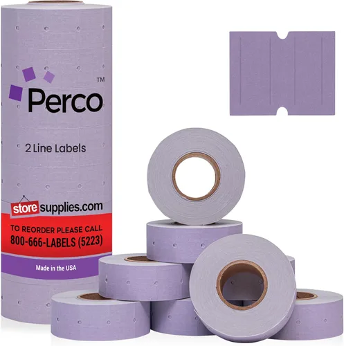 Vista 11 de Perco Etiquetas amarillas de 2 líneas, 8 rollos, 1 manga, 6,000 etiquetas de precio en blanco y fecha para pistolas Perco de 2 líneas de precio