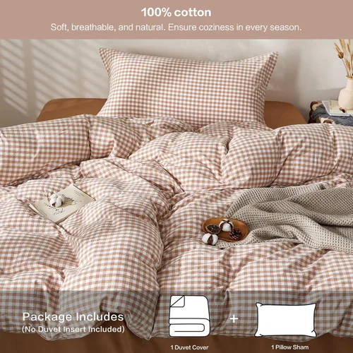 Vista 540 de SAPHREAS Juego de funda de edredón de algodón, tamaño King, a cuadros color gris oscuro y gris, geométrico, 3 piezas, 1 funda de edredón y 2 fundas