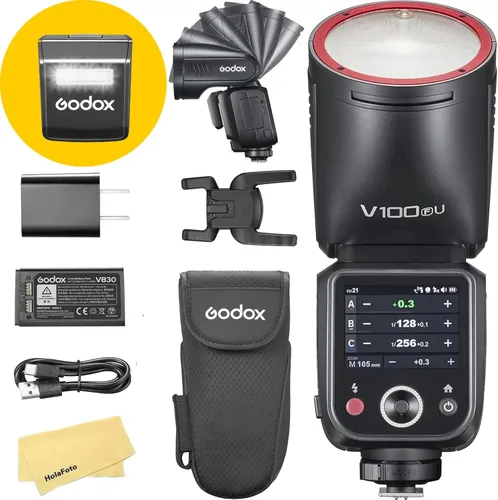 Vista 11 de GODOX Flash de cámara V100 V100C V100-C para Canon Flash Speedlite, 100 Ws 2.4G TTL1/8000 HSS, 400 flashes de potencia completa, batería de iones