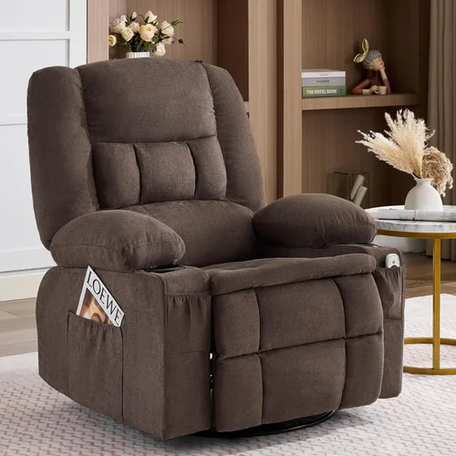 Vista 12 de Rocker - Silla reclinable con masaje y calor, mecedoras para sala de estar, silla ergonómica cómoda con portavasos y puerto de carga USB, bolsillos