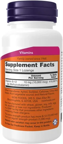 Vista 2 de NOW Foods Metil B-12 10000 mcg, 60 pastillas (paquete de 2)