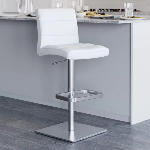 Vista 71 de ZURI Taburete de bar moderno de altura ajustable marrón exuberante con base plana redonda cepillada