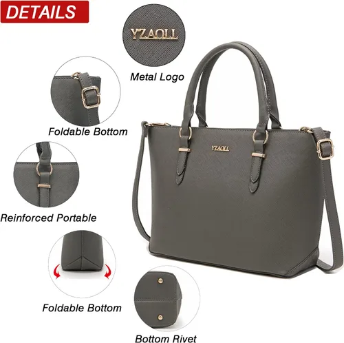 Vista 5 de YZAOLL Monederos para mujer de gran capacidad de cuero duro artificial, bolsos de hombro con doble asa