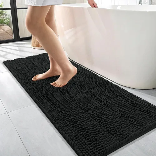 Vista 60 de OLANLY Alfombras de Baño Gruesas de 47 x 20 pulgadas, Extra Suaves Absorbentes de Chenilla a Rayas, Respaldo de Goma, Lavables y Secables a Máquina