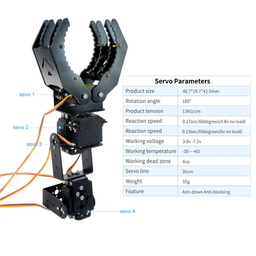 Vista 6 de Robot Kit XiaoR Geek 4 DOF Brazo robótico con servo para arranque