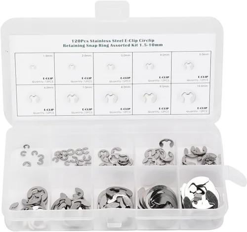 Juego de 120 piezas de clip E Surtido Arandela Acero Inoxidable Anillo de Retención Externa Circlip 0.059 in a 0.394 in