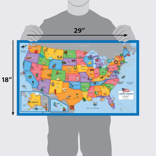 Vista 2 de Paquete de 2 - Mapa de Estados Unidos para niños [ilustrado] + póster con formas 3D (laminado, 18 x 29 pulgadas)