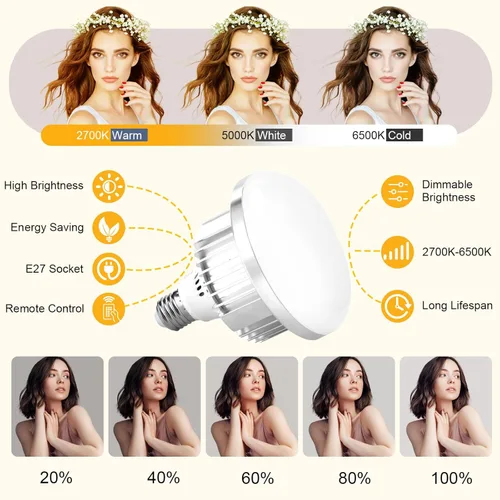 Vista 2 de Paquete de 2 kits de iluminación profesional Softbox, luces de estudio de 16 x 16 pulgadas con bombillas LED E27 de 85 W 2700-6500 K, iluminación