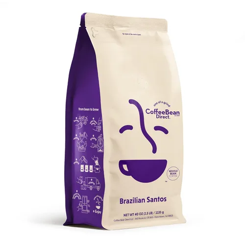 Vista 68 de Coffee Bean Direct Brazilian Santos, café en grano entero, arábica, tostado ligero, bolsa de 1 libra (paquete de 1)