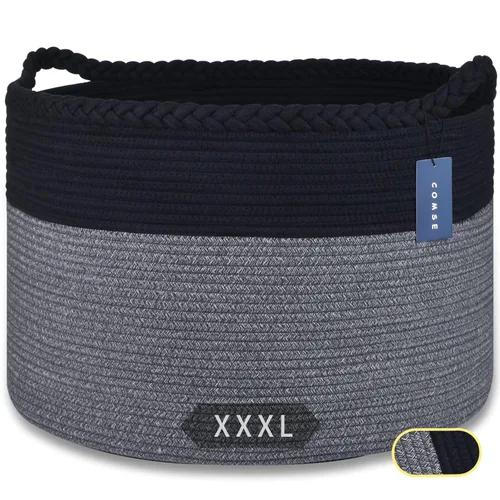 Vista 15 de COMSE Cesta de manta extra grande, cesta tejida para lavandería, 21.7 x 13.8 pulgadas, cesta de guardería, cesta de cuerda de algodón, cesta