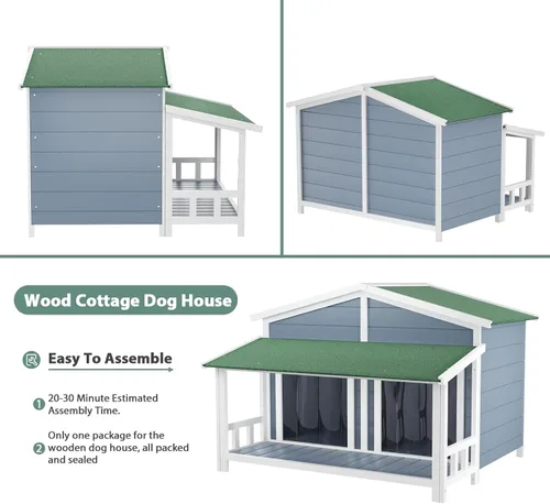 Vista 4 de KELRIA Casa para perros de 47.2 pulgadas, resistente al agua, casa de madera para perros para exteriores e interiores, estilo cabaña de troncos