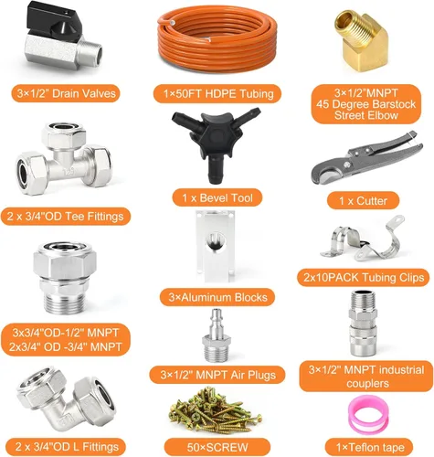 Vista 2 de GASHER Sistema de tuberías de aire comprimido, kit de instalación de compresor de aire, con tubo de aire comprimido de HDPE de 3/4 pulgadas