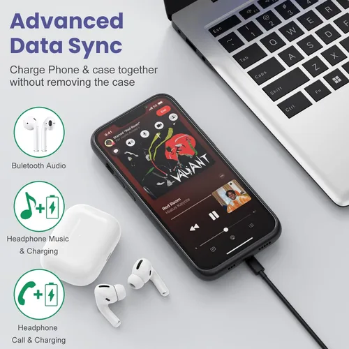 Vista 5 de Funda de batería para iPhone 13/13Pro/14,7500 mAh, funda protectora ultradelgada, funda de carga de batería expandible portátil recargable Negro