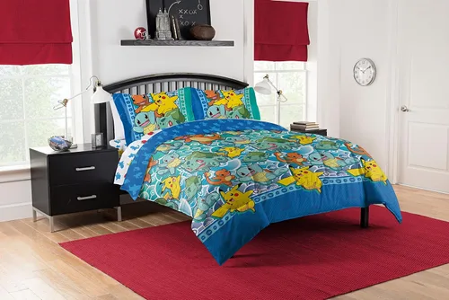 Vista 10 de Juego de ropa de cama Northwest Pokémon para cama individual, Pikachu Eevee Charmander Squirtle, ropa de cama de anime, favoritos de Kanto