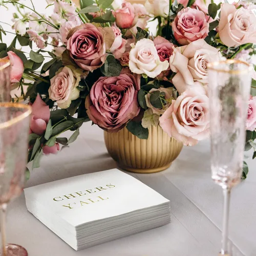 Vista 2 de Servilletas de cóctel Cheers Y'all, servilletas de fiesta, servilletas de boda, servilletas de papel desechables de 3 capas para recepción de boda