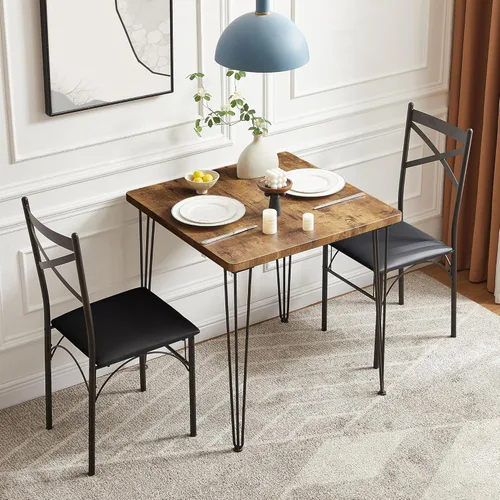 Vista 4 de VECELO Juego de mesa de comedor de 3 piezas para 2, juego de mesa de cocina con 2 sillas para espacio pequeño, ahorro de espacio y diseño moderno