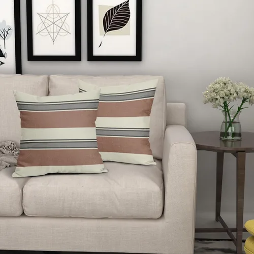 Vista 6 de Juego de 2 fundas de almohada a rayas negras y marrones de 16 x 16 pulgadas, diseño de rayas bohemias con estampado de rayas color crema, fundas