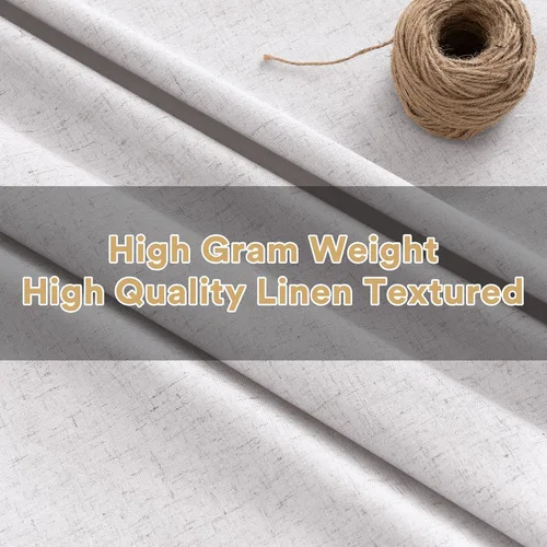 Vista 163 de PrinceDeco Cortinas con textura de lino 100% opacas de 64 pulgadas de largo, juego de 2 paneles de cortinas de lino opacas con forro aislante Arena