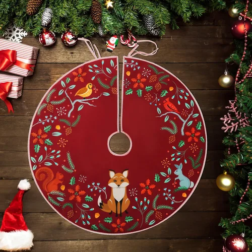 Vista 4 de Falda de árbol de Navidad de 36 pulgadas, animales del bosque, decoración de falda de árbol de Navidad para casa de campo, rústico, Navidad