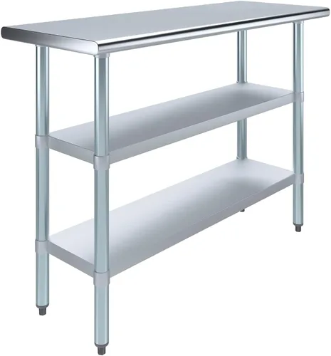 AmGood - Mesa de trabajo de acero inoxidable con 2 estantes | Base de metal para preparación de alimentos | Mesa de trabajo para uso comercial y