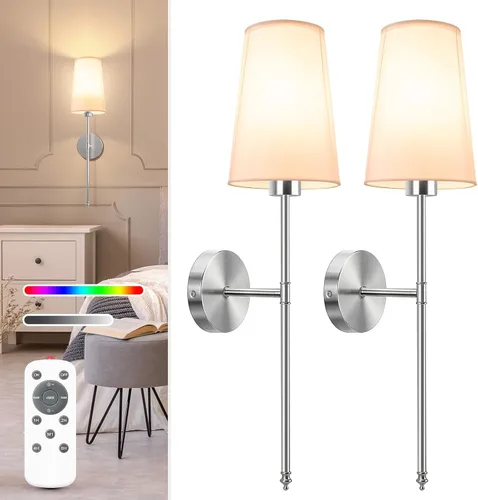 Vista 19 de NIORSUN Juego de 2 apliques de pared con pilas de 13.8 pulgadas, luces de pared recargables negras con bombillas desmontables regulables de 5200 mAh