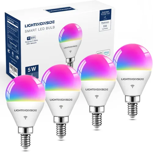 Vista 10 de Lightinginside Bombillas Inteligentes E12 Equivalente a 50W, G16.5 RGBCW Candelabro Araña Ventilador de Techo Bombilla Inteligente Funciona