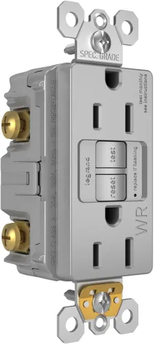 Vista 3 de Legrand Radiant 1597TRWRGRYCCD4 15 Amp GFCI para exteriores, autocomprobación, resistente a manipulaciones, resistente a la intemperie, salida